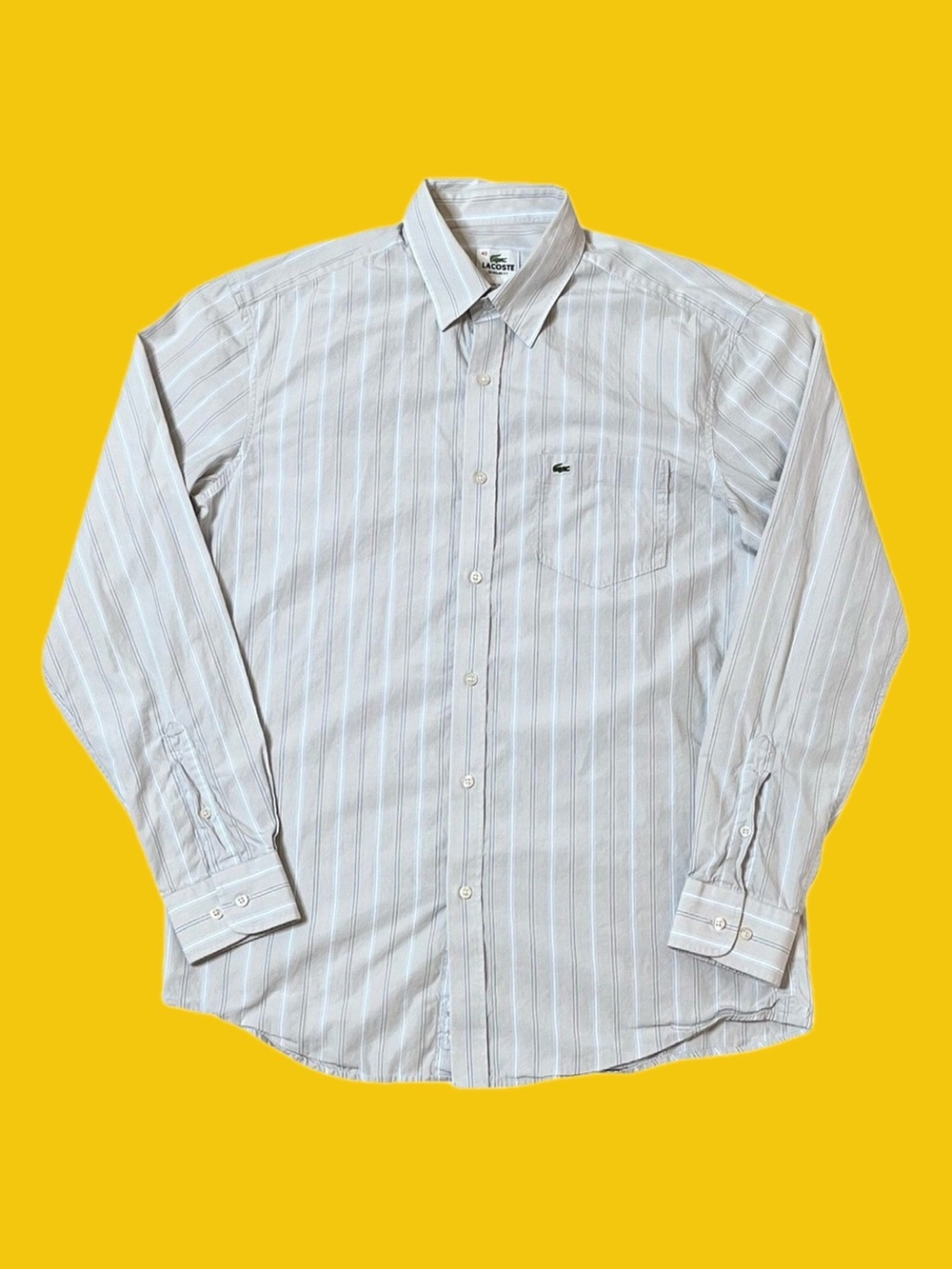 Lacoste Regular Fit Gray Blue Stripe Cotton Button Down Shirt 40